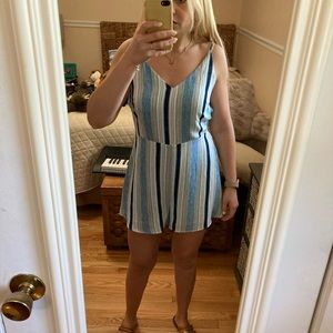 Lush blue nautical preppy striped romper